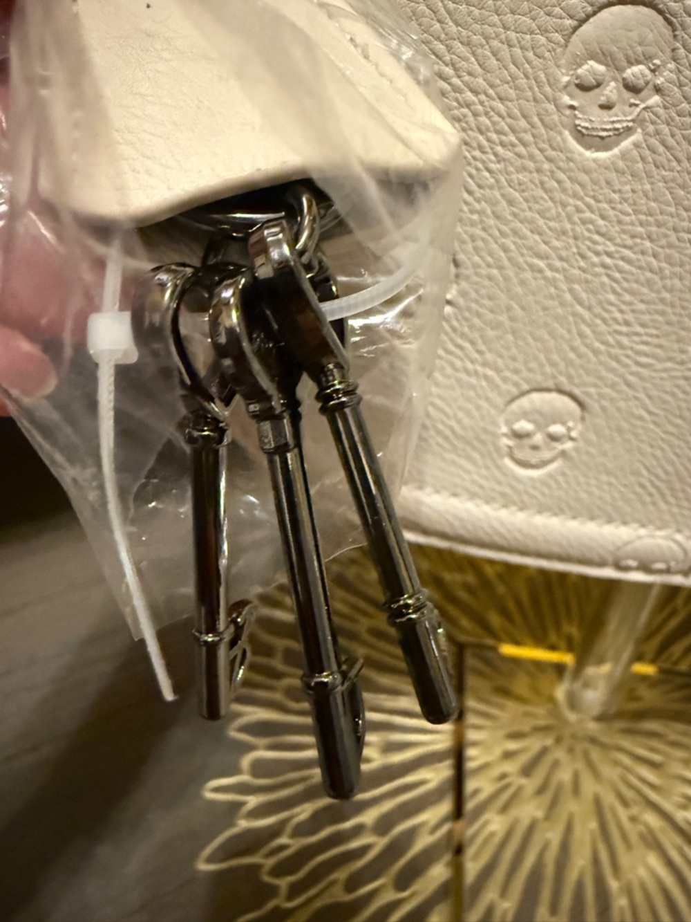Betsey Johnson White/Cream Embossed Skull Crossbody Bag - Women's Shoulder Bag - Picture 7 of 8